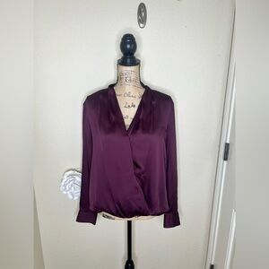 NTM: Apt. 9 High Low Draped V Neckline Purple Wine Silky Blouse Size Medium